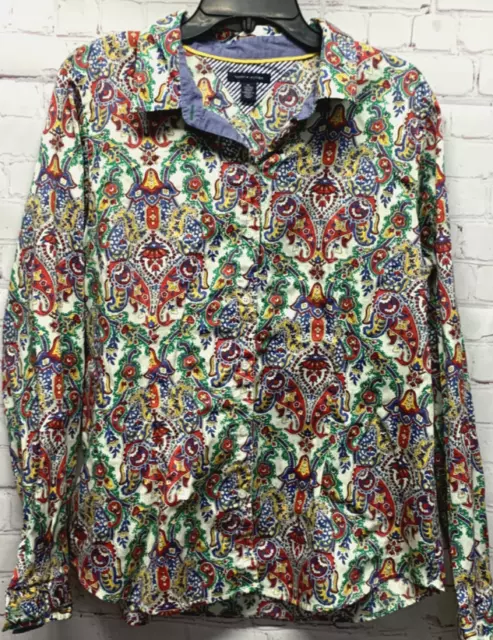 Tommy Hilfiger Shirt Blouse Paisley Print Button Front Long Sleeve XL Women