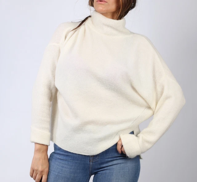 MICHELLE MASON Off White Wool Long Sleeve Mock Neck Sweater Size P