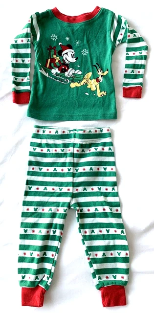 Disney 12 18 months Christmas Pajamas Long Sleeve top bottoms 2 pc Mickey Pluto