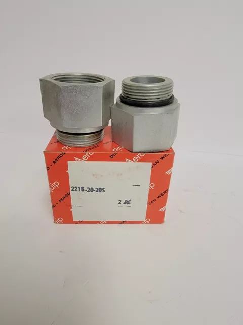 2 Pk.eaton Aeroquip 2216-20-20S Hydraulic Hose Adapter. Male 1" Id, Female Od 2"