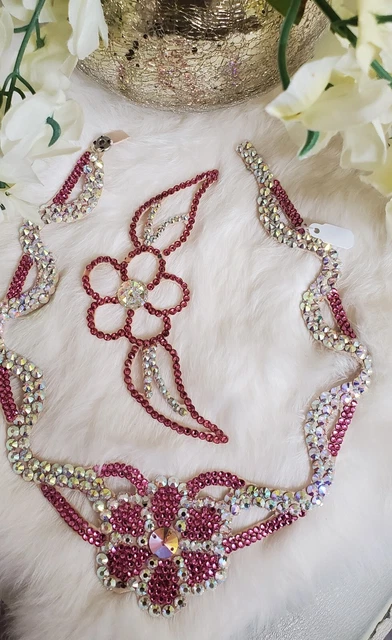 Set of Necklace & Hair Piece Pink  Rose Crystals AB Ballroom Dance Jewelry