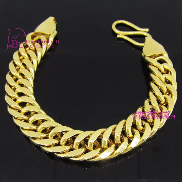 Mens Women Real Solid 14k Dark Yellow Gold GF Bracelet Bangle Chunky Rings Chain