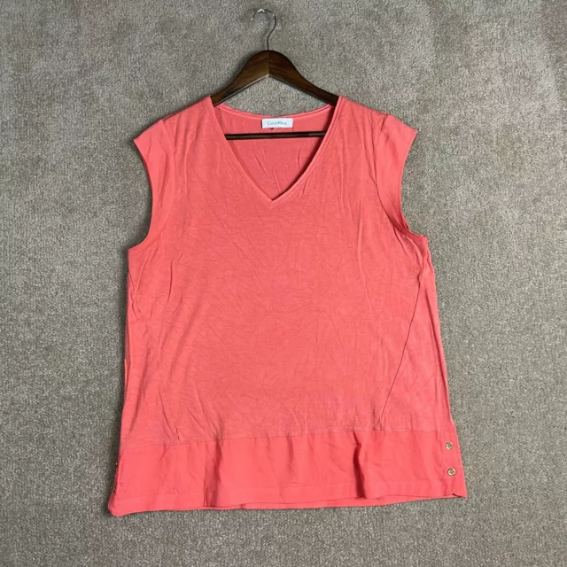 Calvin Klein Shirt Top Womens Size XL Coral V Neck Mixed Media Cap Sleeve Casual