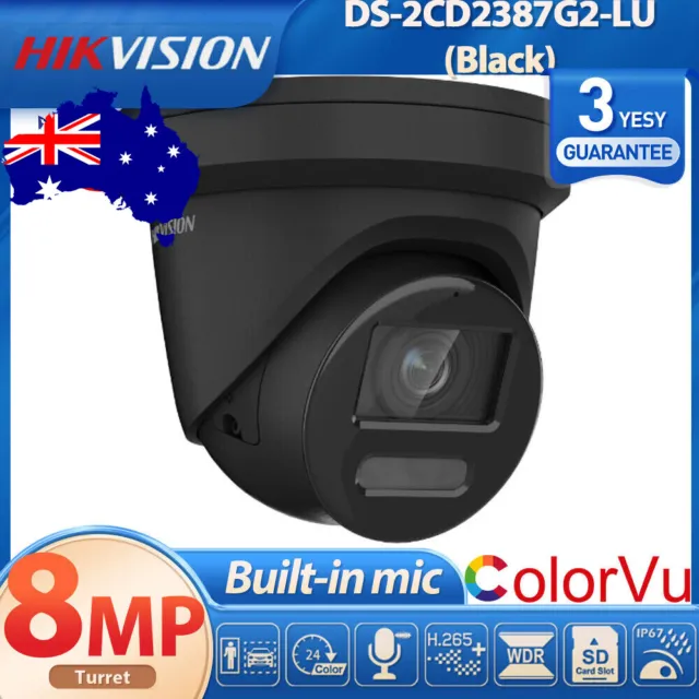 AU Hikvision 4K ColorVu DS-2CD2387G2-LU Full Color AcuSense MIC PoE IP Camera