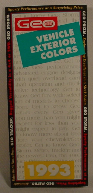 1993 Chevrolet / Geo Paint Color Chip Brochure - Prizm / Storm / Tracker / Metro