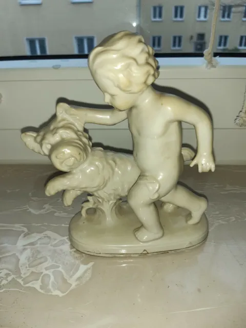 Porzellan Figur Kind mit Hund, Weiß-Kühnert Gräfenthal, TopZustand ohne Mängel