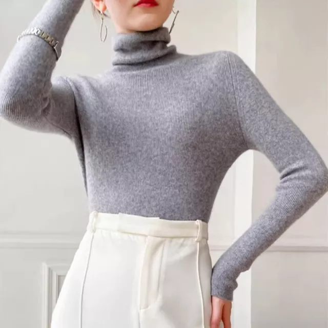 Womens Slim Knitted Sweater Pullover Turtleneck Long Sleeves Winter Warm Blouse