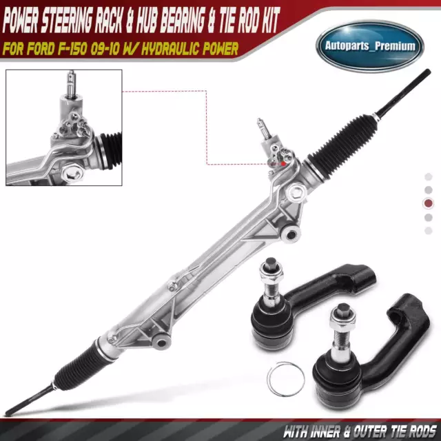 3x Power Steering Rack and Pinion & Outer Tie Rod End for Ford F-150 2009 2010