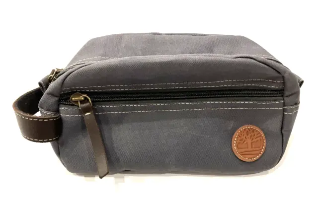Timberland Travel Bag Utility Case Brown Canvas Zip Shaving Handle 2 Compartment