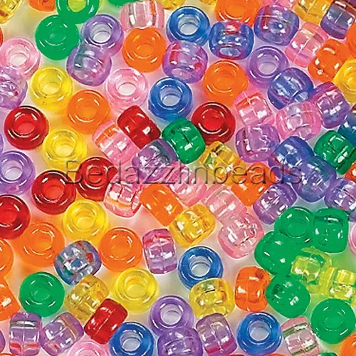 Lot of 100 Assorted 9mm x 6mm Transparent Colored Plastic Acrylic Pony Beads