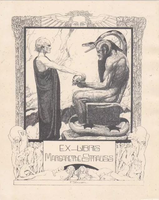 Exlibris Bookplate Lithographie Franz Stassen 1869-1949 Schädel Schlange Akt 1