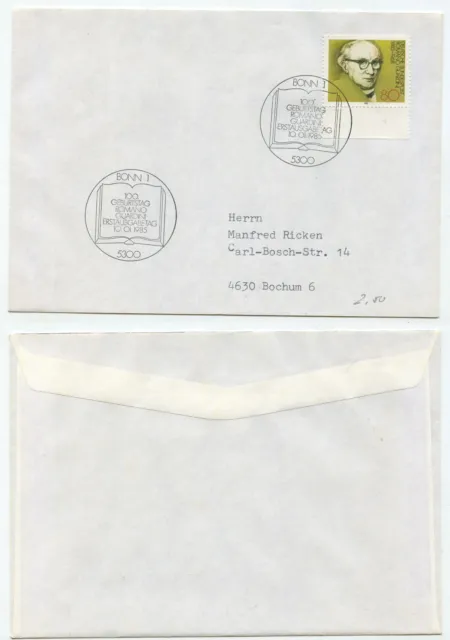 08622 - número de mi 1237 - Carta de primer día, FDC - Romano Guardini - Bonn, 10.1.1985