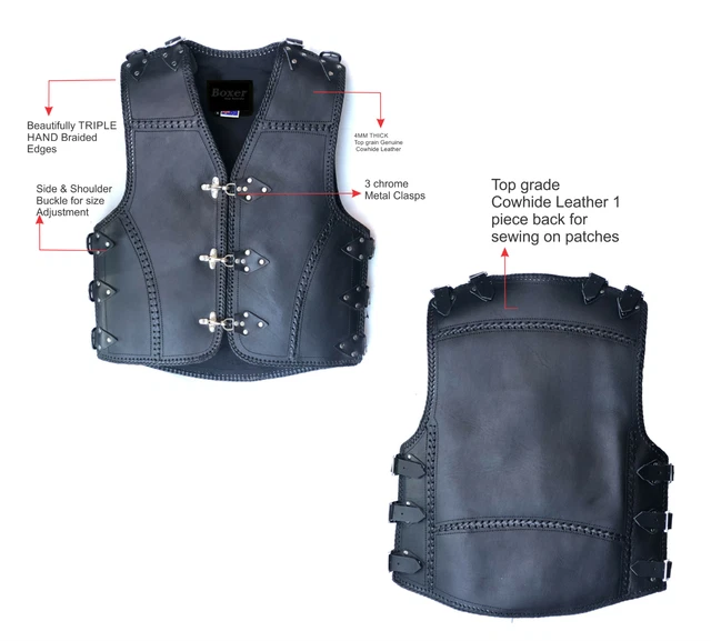 3 MM  Heavy duty Leather Motorcycle Motorbike Braide Buckle Style Club wiastcoat