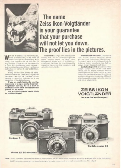 Zeiss Ikon Machine Camera Contarex S Contaflex Vitessa 1969 Advertising'