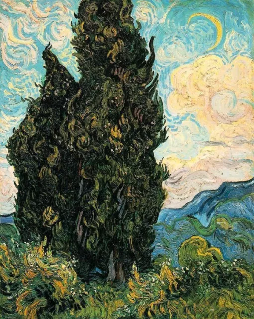 Art Oil painting Vincent Van Gogh - Cypresses in summer landscape in cloudy 24"