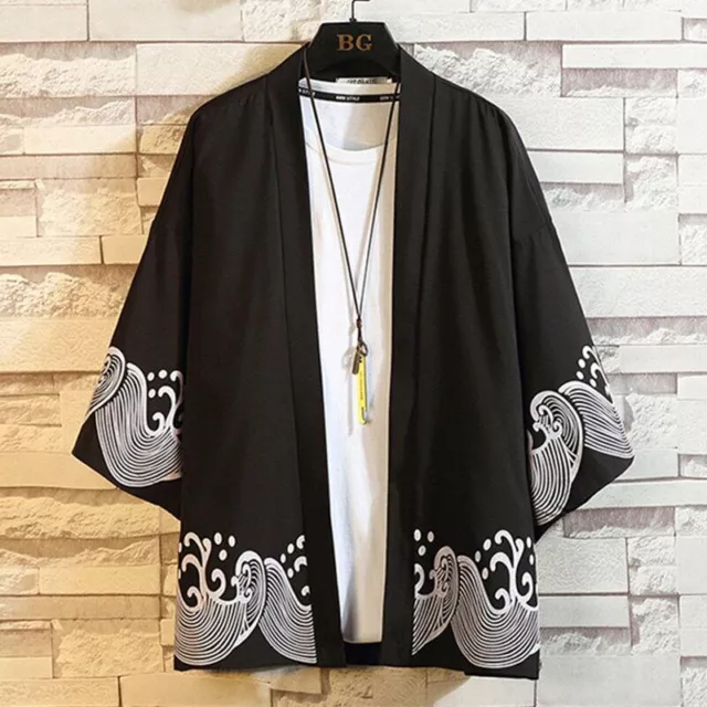 Summer Men Kimono Printed Cardigan Samurai Costume Robe Loose Yukata Jacket Tops