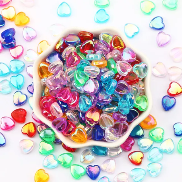 100pcs 8mm Transparent AB Charms Heart Shape Acrylic Beads Loose Spacer Be~m'