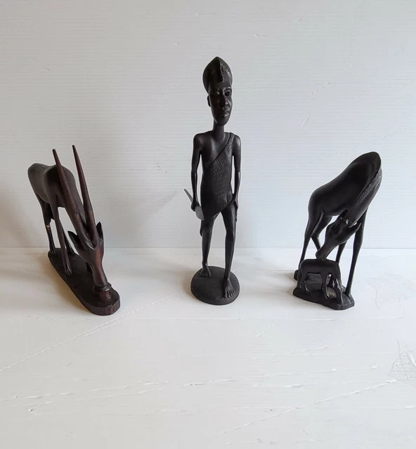 lot of (3) MAKONDE TANZANIA Hand Carved Ebony sculptures 9" tall