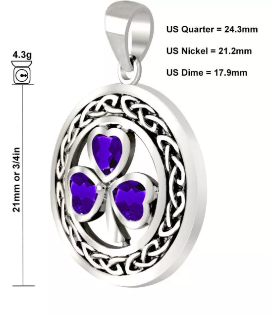 0.925 Argento Sterling Irlandese Trifoglio Finto Tanzanite Ciondolo Collana 3