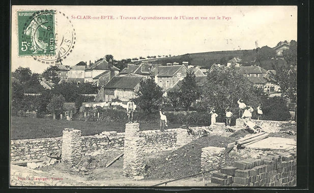 CPA St-Clair-sur-Epte, factory expansion work and country view