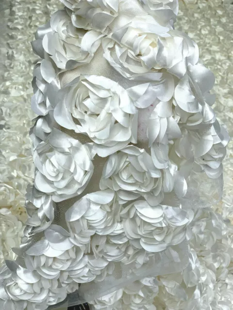 Off-white wedding fabric sheer mesh with 3D roses by the yard 3