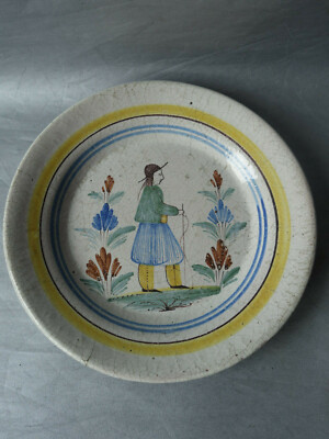 BELLE ASSIETTE STYLE BRETON FAIENCE DE QUIMPER PORQUIER BEAU LES ENFANTS 152-2 