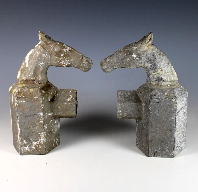 Pair Zinc Horse Head Hitching Post Fence Toppers 1900’s Architectural Salvage