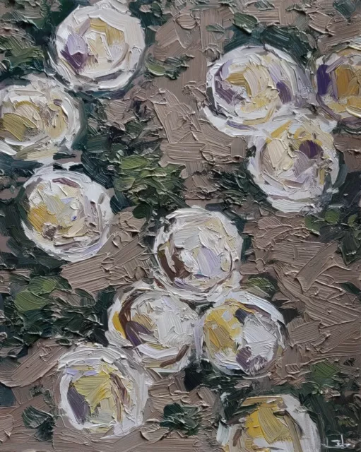 White Peonies Oil Painting Vivek Mandalia Impressionism 16X20 Original Signed