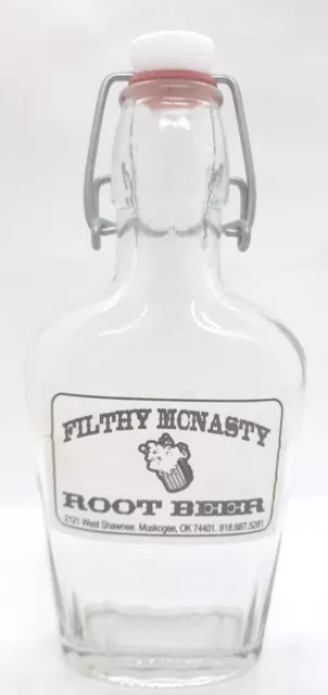 Vintage Filthy McNasty Root Beer Whiskey Flask Bottle Stopper Cork Muskogee Ok