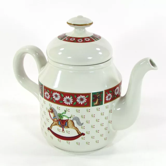 Kobe CHARLTON HALL 40oz Teapot Christmas Rocking Horse Poinsettia Holly Japan