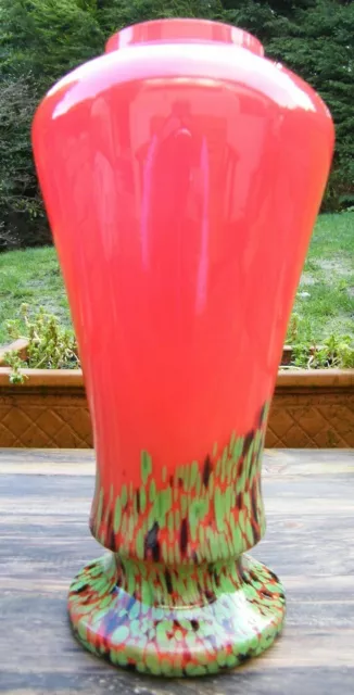 A VERY LARGE KRALIK CZECH BOHEMIAN ORANGE SPATTER GLASS VASE c1930 NOT MURANO