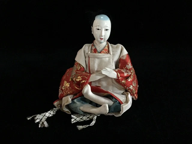 J0690 Japanese Vintage HINA Doll Statue Kimono Black Hair Man OKIMONO Interior