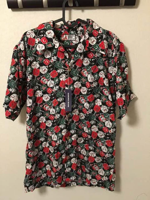 Samurai jeans shirt Kabuki L size tops black red green clothes rare