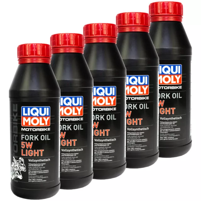 LIQUI MOLY Motorbike Gabelöl Gabel Öl Stoßdämpferöl 5W light 5x 500 ml