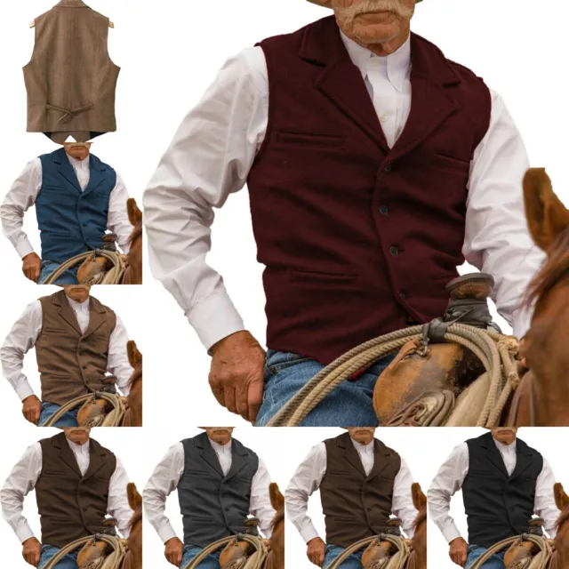 Aged Mens Tweed Waistcoat Cowboy Retro Vintage Herringbone Vest 42 44 46 48 50