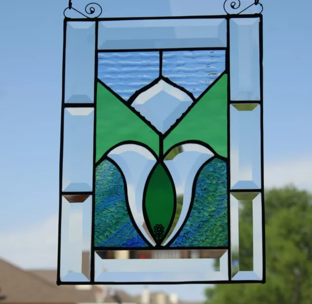 Beveled Stained Glass Panel, Window HMD-US-≈ 12 1/8"x9 1/8" art nevo tulip