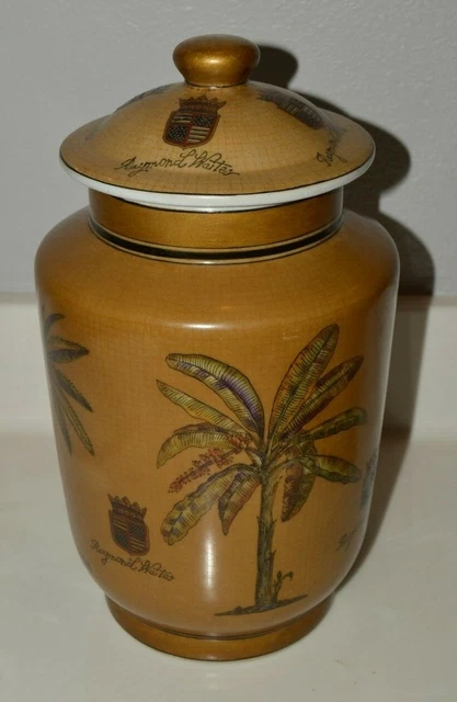 High End Raymond WAITES Palm Tree Brown Lidded Porcelain Large Canister Jar 14"