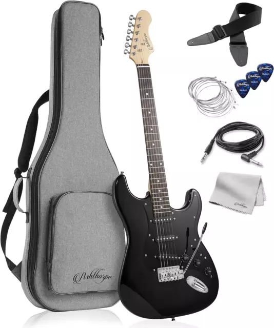 39-Inch Electric Guitar (Black-Black), Full-Size Guitar Kit with Padded Gig Bag,