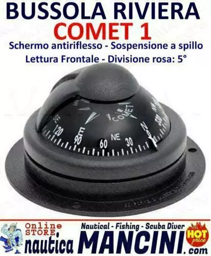 Bussola Riviera "Comet 1" Su Piano Base No Incasso Nautica Barca Gommone Nera