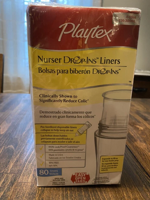 Playtex Nurser Drop-Ins Liners for 8-10oz Nurser Bottles 80 ct New & Sealed