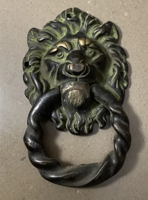 VTG Solid Brass Lion Door Knocker Bronze Patina HEAVY 1 lb 2oz QUALITY!