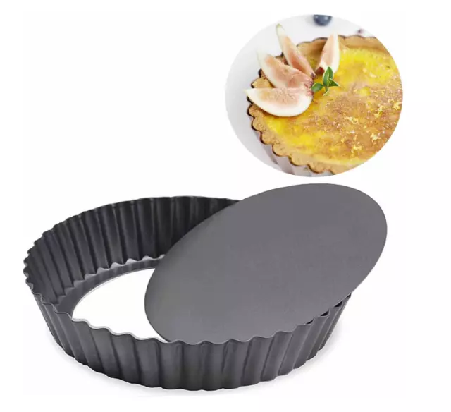 DDSHUN 8 inch Quiche Pan Round Fluted Tart Tin Flan Dish Removable Loose...