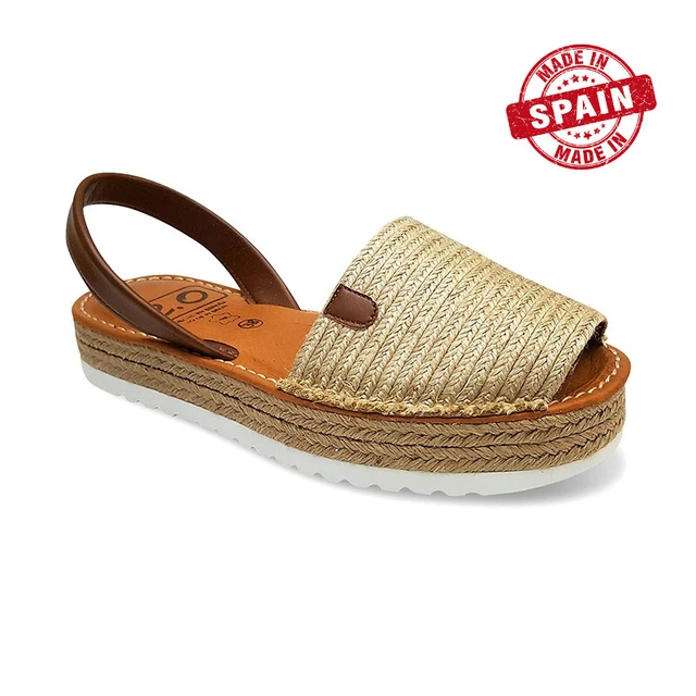 Avarcas Menorca Chaussures en Cuir Et Jute Plateforme Taille 35 36 37 38 39 40