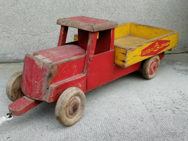 Ancien camion benne jouet à tirer WISA GLORIA bois wood toy Switzerland suisse