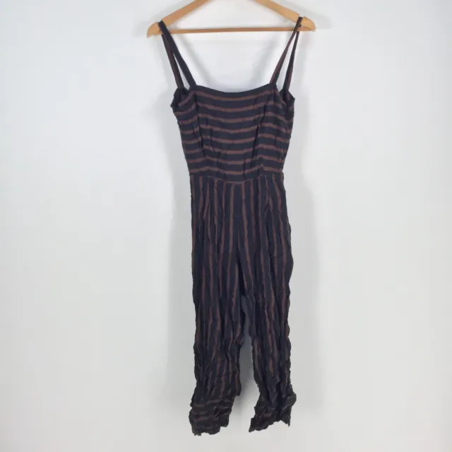 Faithfull the brand womens jumpsuit size 8 brown black striped sleeveless 074614