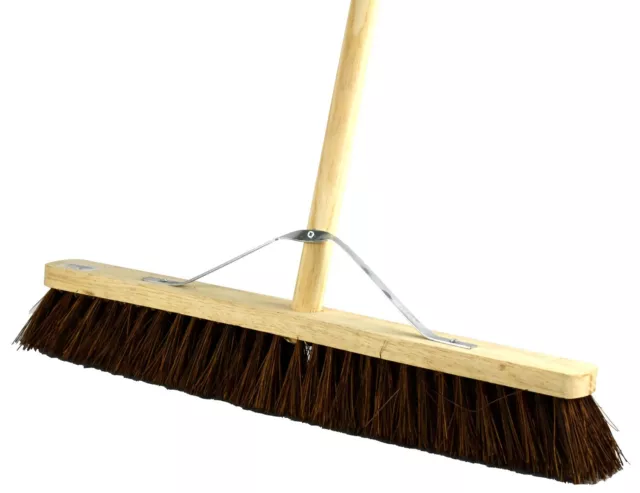 24" Hard Bristle Broom Bassine Brush With Handle Indoor Outdoor Yard Sweeping