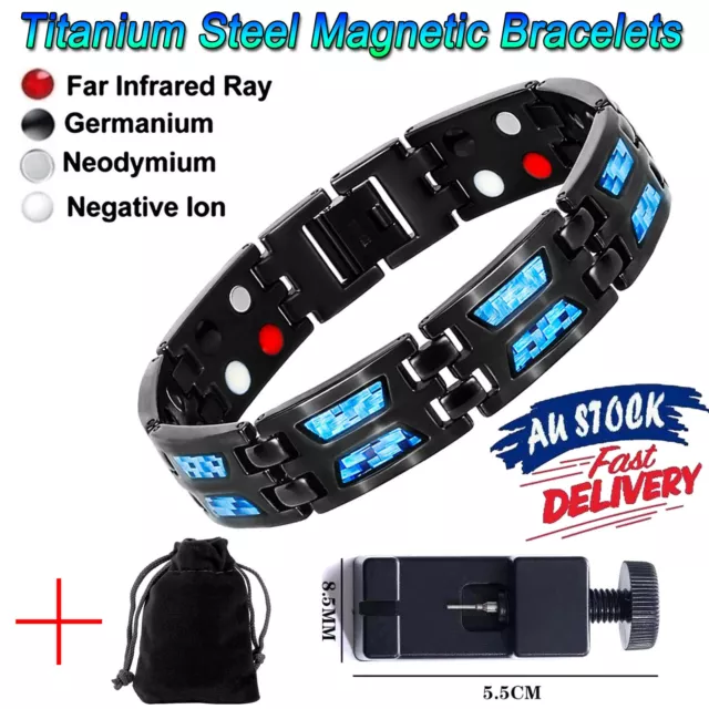 Men Titanium Steel Magnetic Bracelets Therapy Magnets Pain Relief Adjustable AU