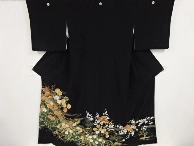 80381# Japanese Kimono / Antique Tomesode / Kinsai / Kiku With Pine & Ume