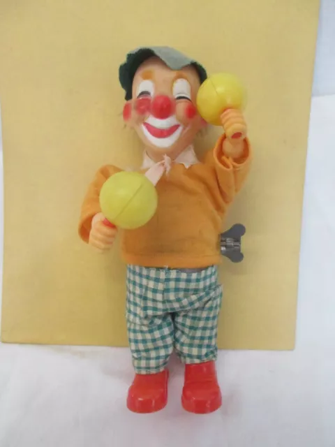 um 1960 DDR Zeit - mechanischer Clown mit RASSEL - voll funktionell