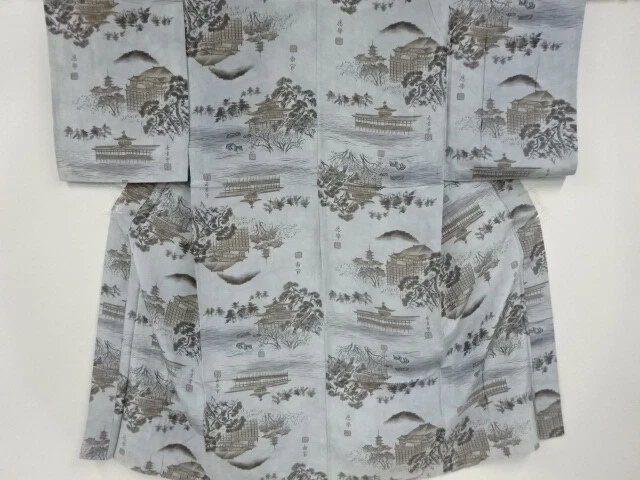 97497# Japanese Kimono / Antique Hitoe Mens Juban / Scenery Of Kyoto
